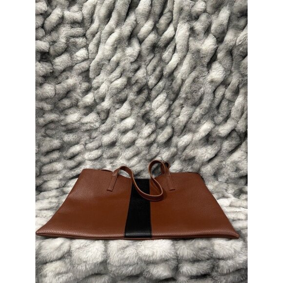 Vince Camuto Vegan Leather Tote Laptop Bag Brown Black Stripe Shopper 11 X 17 - Picture 7 of 8